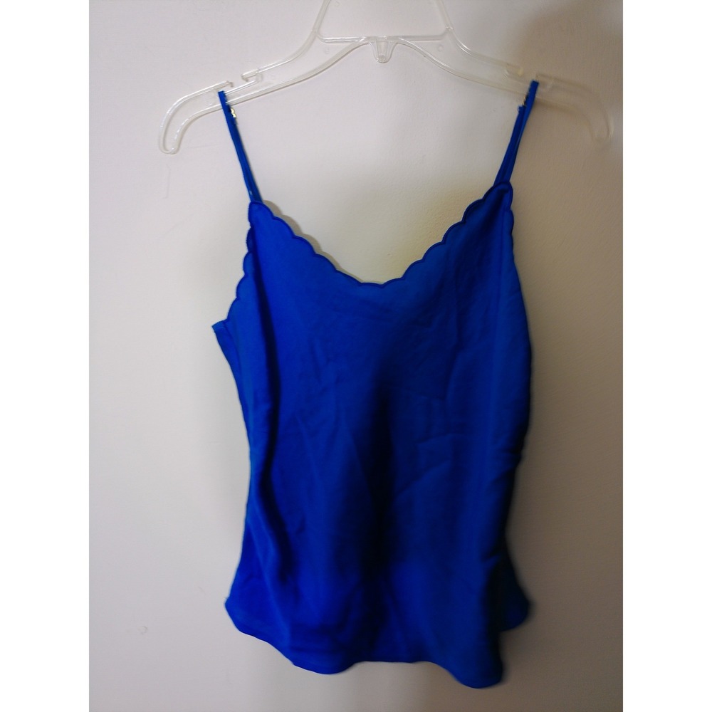 MNG Mango Camisole Top Women XS Royal Blue Scalloped Neck Adjustable Straps Chic